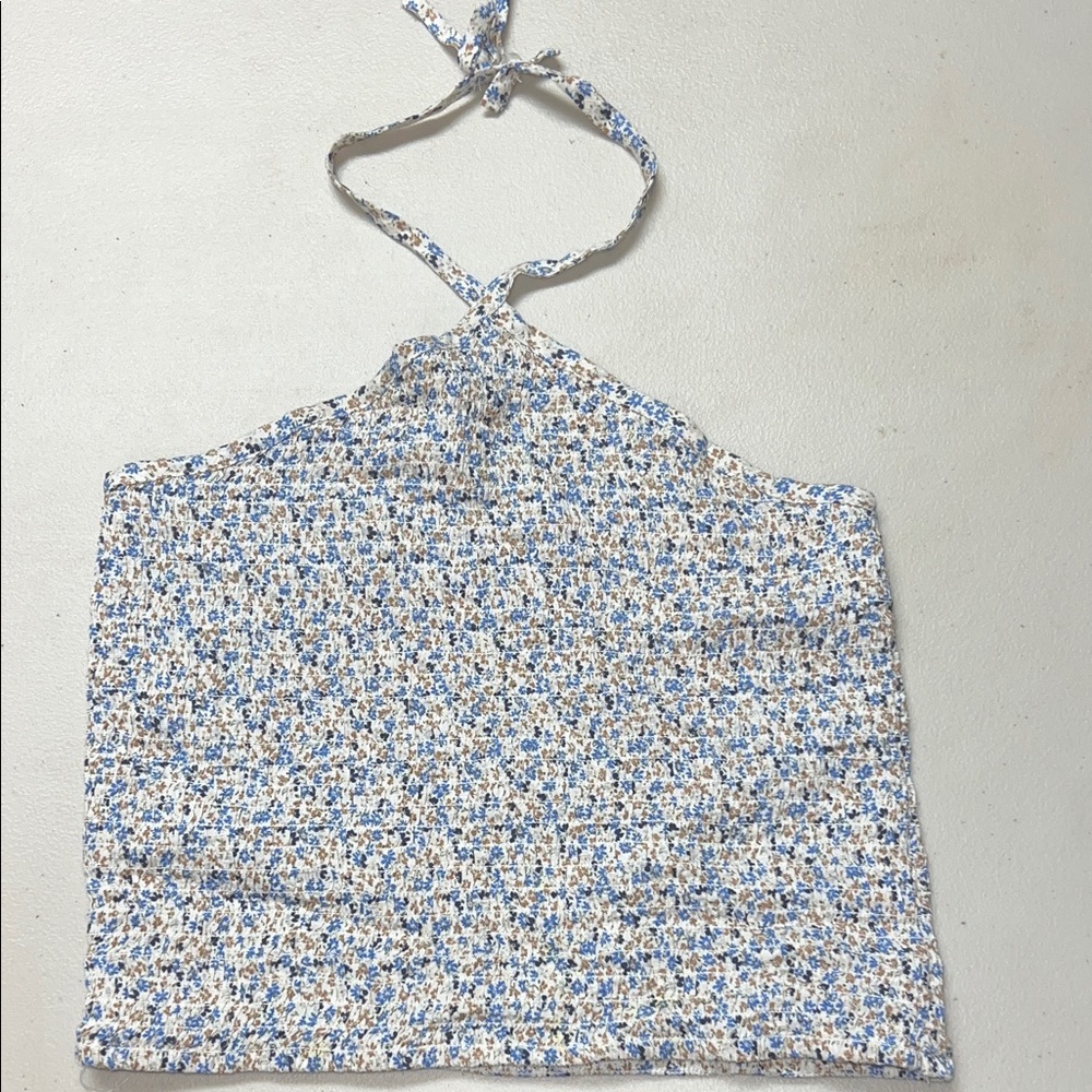 Art Class Blue and Cream Floral Halter Top Sz L